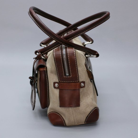 Dooney & Bourke Cloth Logo Brown Leather Buckle 2-Pocket Handbag Purse - Picture 3 of 12